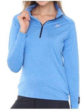 Women's Heather Light Blue Quarter-Zip  Heated Performance Pullover New